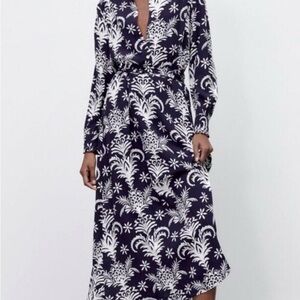 Zara Elegant Navy and White Floral wrap Dress